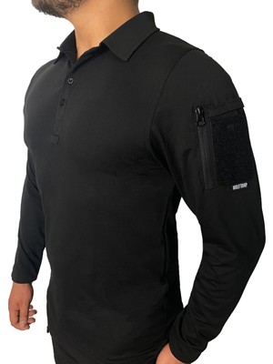 Wolftrap Tactical Siyah Uzun Kollu Taktik Polo Yaka Tişört, 2 Cepli Uzun Kollu T-Shirt