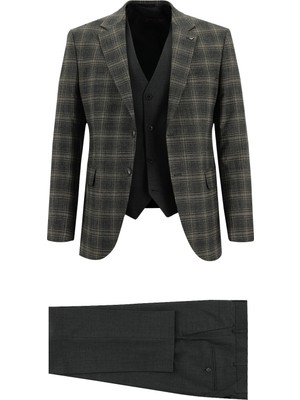 Kiğılı Slim Fit Yünlü Kombinli Yelekli Takım Elbise