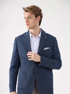 Dufy Mavi Erkek Slim Fit Mono Yaka Ceket