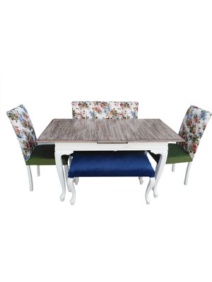 Masa-Sandalye ST Bank benc TAKIM model Kayın Aslan ayak Parlak Beyaz Renkli döşem