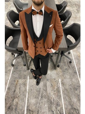 Fc Plus  Damatlık Yelekli Kahve Takım Elbise