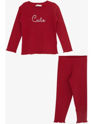 Breeze Kız Çocuk Taytlı Takım Pullu Yazı Nakışlı 1.5-5 Yaş, Bordo