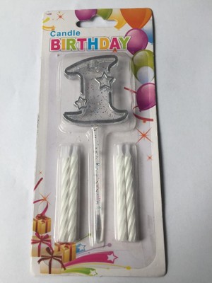 Patladı Gitti Mika Şeffaf Rakam Gümüş Mum Set