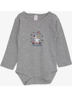 Breeze Erkek Bebek Çıtçıtlı Body Gözlüklü Ayıcık Baskılı 9 Ay-3 Yaş, Koyu Gri Melanj