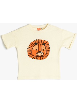 Koton Erkek Bebek Kısa Kollu Bisiklet Yaka Aslan Baskılı Tişört