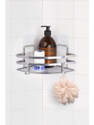 Sas Haus Paslanmaz Yapışkanlı Banyo Köşeliği Düzenleyici Şampuanlık Tek Katlı Duş Rafı Krom MLKB-749 // DLKB-746 // MLKB-746