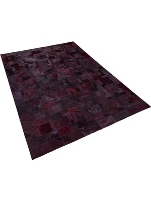 Dericibey Bordo Renkli Dana Derisi Patchwork Halı 80 x 150 cm