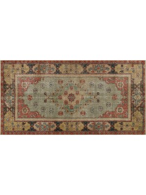 Sempati Halı Romantik Vintage Gül Desenli Yün Halı Eskitme Halı - 110X216 cm 9925