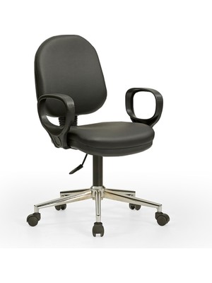 Mehmet Yaren Büro Sekreter1 Bilgisayar Koltuğu  - Ofis - Müdür - Büro - Çalışma Sandalyesi Siyah Renk Krom Ayaklı