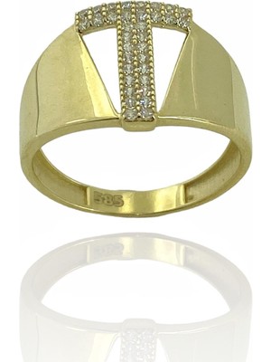 MaGold 14 Ayar Altın T Harfli Üst Kalite Trend Harf Yüzük