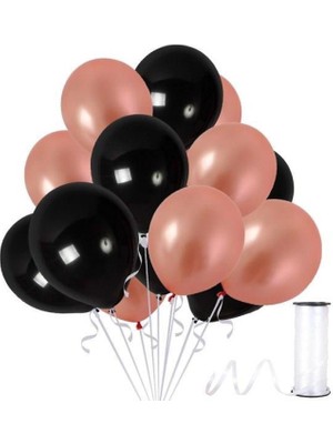 Kidspartim Metalik Rose Gold ve Siyah Balon