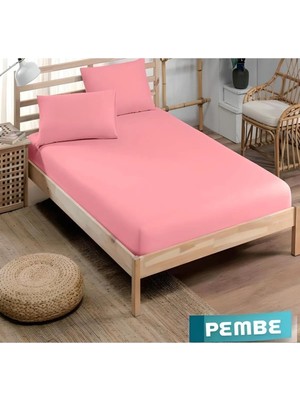 Inter Z Pamuklu Ranforce Kumaş Lastikli Fitted Yastıklı Çarşaf Seti (Tüm Ebatlar) Pembe