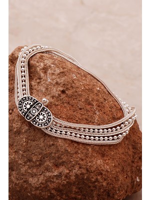 Sümer Telkari Anadolu Motifli Hasır Elişi Gümüş Bileklik 4312