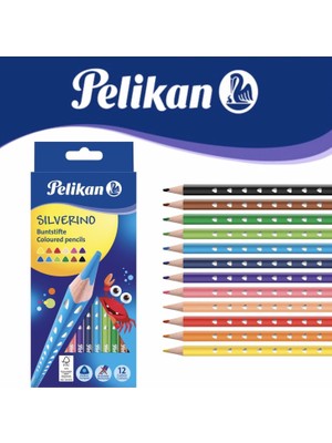 Pelikan Silverino Üçgen Kuru Boya Kalemi 12li Kutu Ergonomik Tasarım ve Renkli Çizim Seti