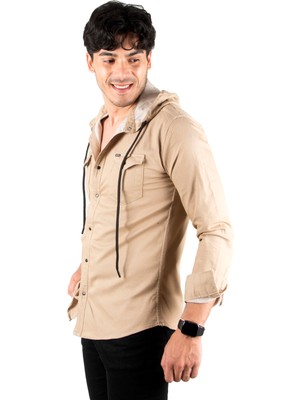 Deepsea Kapüşonlu Cepli Slim Fit Likralı Kot Gömlek 2300396