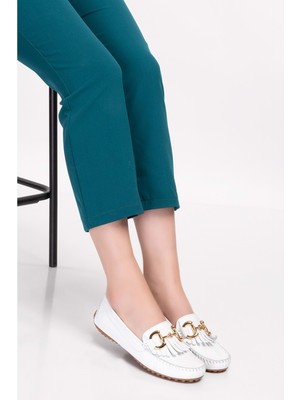 Gondol Hakiki Deri Süet Esnek Hafif Rahat Loafer SW.755 - Beyaz - 38