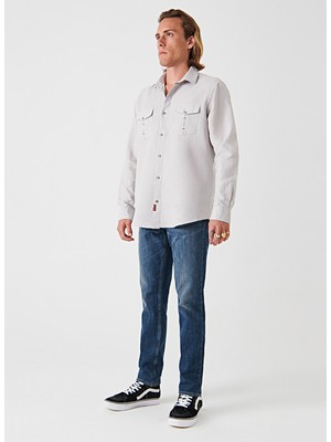 Denim Trip Regular Fit Düğmeli Keten Gri Erkek Gömlek