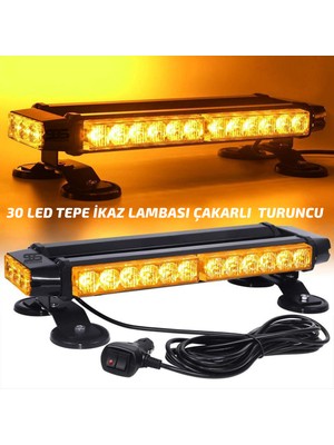 STS Oto Aksesuar Tepe Lamba 4 Yönlü Turuncu Çakarlı Ikaz Lambası 28 Farklı Modlu Manyetik Mıknatıslı Tepe Lambası 30 LED Çakmaklık Girişli