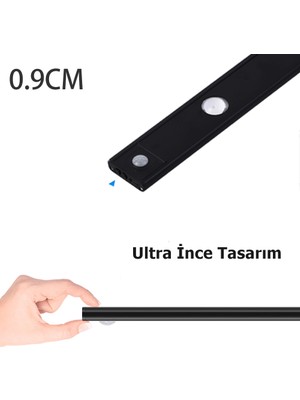 Ucuz Geldi Sensörlü Şarjlı Mıknatıslı 3 Farklı Işık Renkli Dimmerli 40CM Siyah Cata Bella Ultra Slim Kabin LED