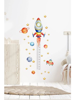 Kt Grup Boy Ölçer Uzay Roket Temalı Çocuk Odası Duvar Dekorasyon Sticker Seti