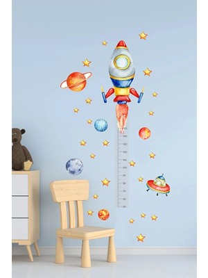 Kt Grup Boy Ölçer Uzay Roket Temalı Çocuk Odası Duvar Dekorasyon Sticker Seti