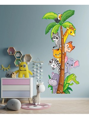 Kt Grup Sevimli Safari Hayvanlar Temalı Boy Ölçer Çocuk Odası Çok Amaçlı Dolap Duvar Sticker Seti