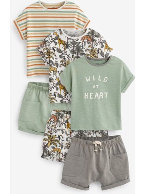 Next Baby %100 Saf Pamuk Safari Temalı Şortlu Alt Üst Takım 3'lü Paket