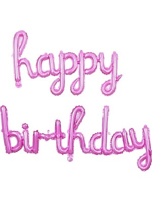 Parti Sürprizi Bebek Pembe Happy Birthday El Yazı Folyo Balon