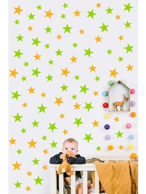 Kt Grup Çocuk Bebek Odası 100 Turuncu + 100 Yeşil Yıldız Dekoratif Duvar Sticker