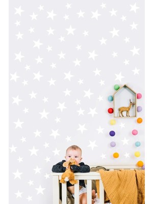 Kt Grup Çocuk Bebek Odası 100 Adet Beyaz Yıldız Dekoratif Duvar Sticker