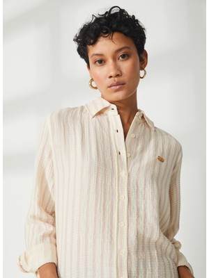 U.s. Polo Assn. Comfort Fit Gömlek Yaka Çizgili Pembe Kadın Gömlek Akalın