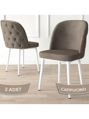 Canisa Concept Kage Serisi 2 Adet Mutfak Sandalyesi Kapitoneli Beyaz Metal Ayak 1. Sınıf Babyface Kumaş