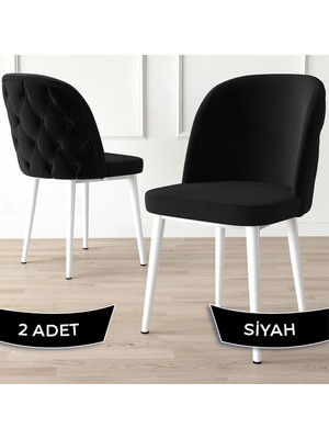 Canisa Concept Kage Serisi 2 Adet Mutfak Sandalyesi Kapitoneli Beyaz Metal Ayak 1. Sınıf Babyface Kumaş
