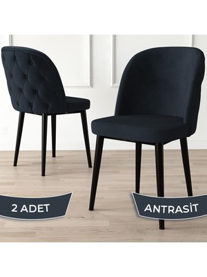 Canisa Concept Kage Serisi 2 Adet Mutfak Sandalyesi Kapitoneli Siyah Metal Ayak 1. Sınıf Babyface Kumaş