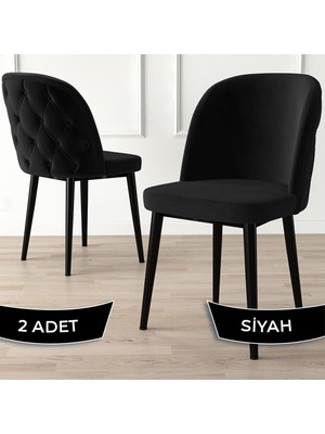 Canisa Concept Kage Serisi 2 Adet Mutfak Sandalyesi Kapitoneli Siyah Metal Ayak 1. Sınıf Babyface Kumaş