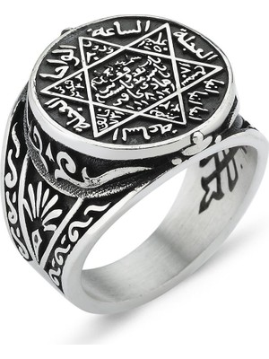 Takılingo 925 Ayar Gümüş  Hz.süleyman Mührü Desenli Erkek Yüzük TM-110