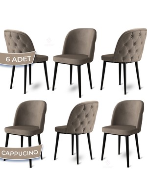 Canisa Concept Kage Serisi 6 Adet Mutfak Sandalyesi Kapitoneli Siyah Metal Ayak 1. Sınıf Babyface Kumaş