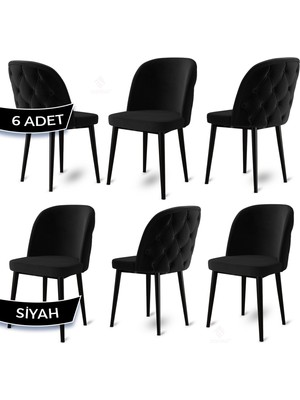 Canisa Concept Kage Serisi 6 Adet Mutfak Sandalyesi Kapitoneli Siyah Metal Ayak 1. Sınıf Babyface Kumaş