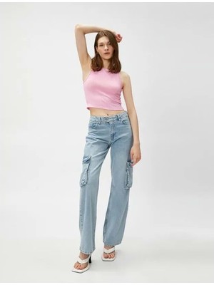 Koton Kadın Giyim Crop Atlet Bisiklet Yaka Kolsuz 3SAK10015EK Rose