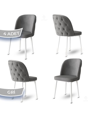 Canisa Concept Kage Serisi 4 Adet Mutfak Sandalyesi Kapitoneli Beyaz Metal Ayak 1. Sınıf Babyface Kumaş