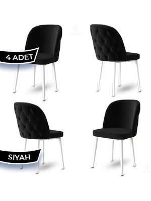 Canisa Concept Kage Serisi 4 Adet Mutfak Sandalyesi Kapitoneli Beyaz Metal Ayak 1. Sınıf Babyface Kumaş