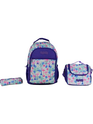 Bagacar Kids Kız Flamingo Model Kalemlikli Beslenmeli Set Sırt Çantası