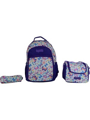 Bagacar Kids Kız Kelebek Model Kalemlikli Beslenmeli Set Sırt Çantası