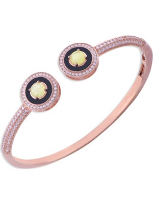 Nusnus Sarı Taşlı Rose Gold Kelepçe Gümüş Bileklik 14 gr