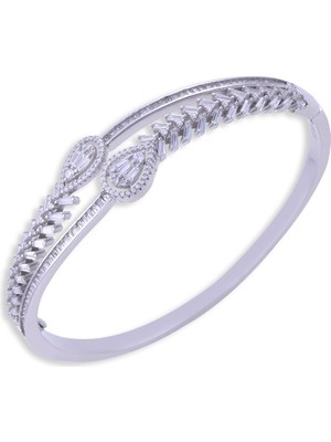 Nusnus 925 Ayar Gümüş Kelepçeli Kadın Bileklik Baget Taşlı 15.6 gr Zrk 2160