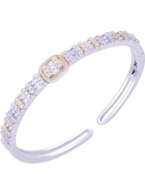 Nusnus 925 Ayar Gümüş Kelepçeli Kadın Bileklik (Zrk 2160) Baget Taşlı 13.2 gr