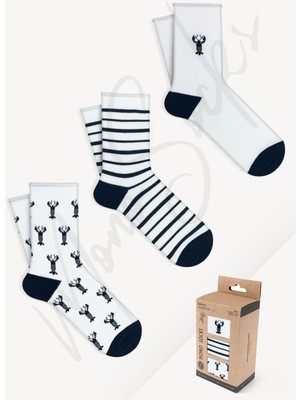 Mono Socks 3'lü Istakoz Desenli Lastiksiz Bambu Çorap