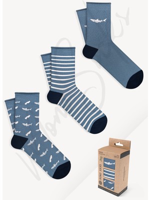 Mono Socks 3'lü Köpek Balığı Desenli Lastiksiz Bambu Çorap