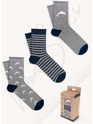Mono Socks 3'lü Yunus Desenli Lastiksiz Bambu Çorap