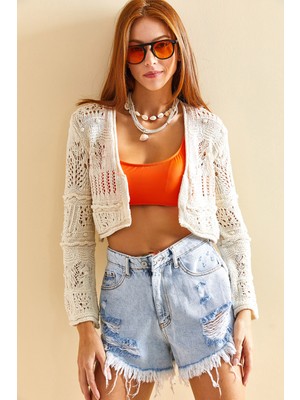 Lithe Ajurlu Crop Triko Hırka